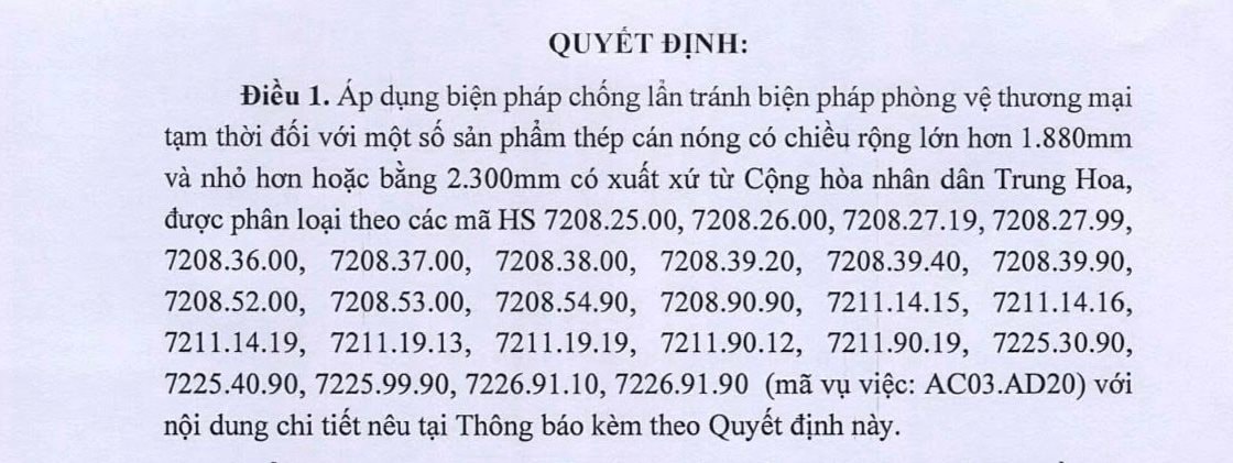 Việt Nam chính thức áp thuế 27,83% đối với thép HRC khổ rộng từ Trung Quốc 2 ap dung Finlogistics https://www.finlogistics.vn