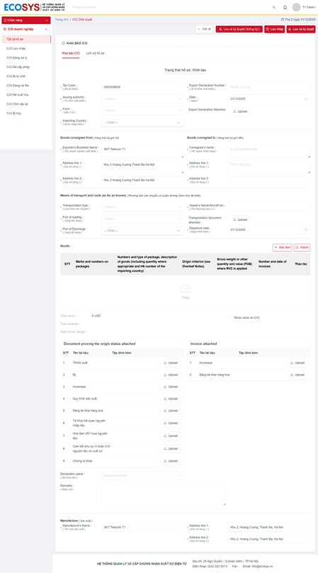 Hướng dẫn khai báo c/o điện tử trên hệ thống mới 2026 6 buoc 2 Finlogistics https://www.finlogistics.vn