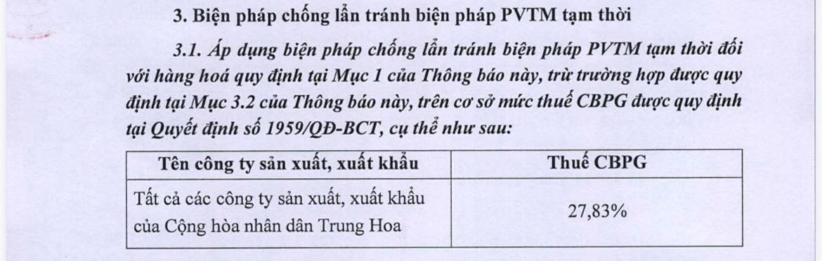 Việt Nam chính thức áp thuế 27,83% đối với thép HRC khổ rộng từ Trung Quốc 1 quyet dinh Finlogistics https://www.finlogistics.vn