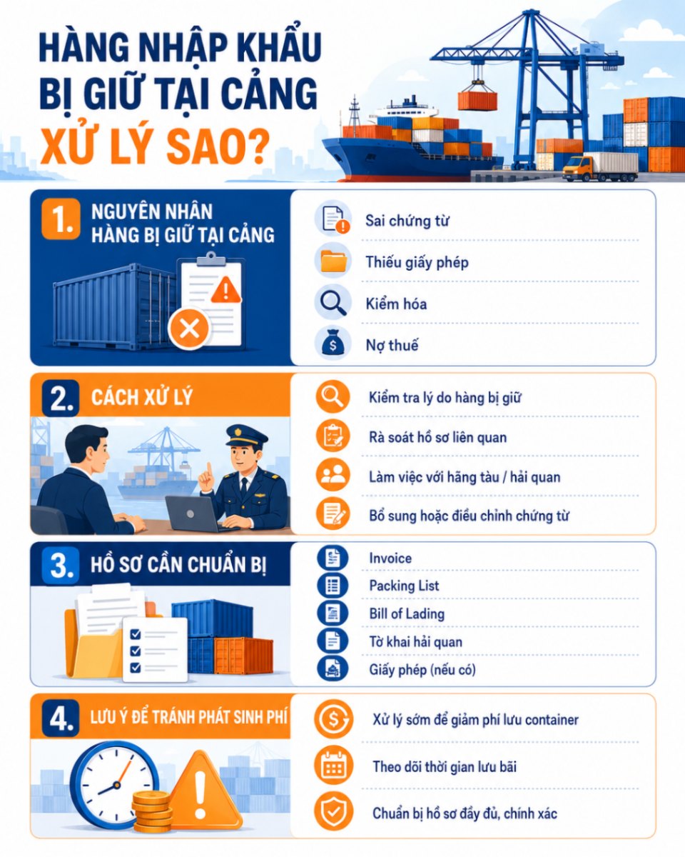 Hàng nhập khẩu bị giữ tại cảng xử lý sao? 2 Hàng nhập khẩu bị giữ tại cảng có rủi ro gì?